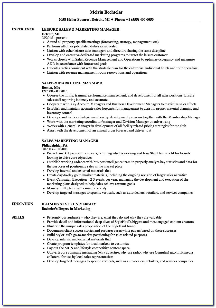 Sales Manager Resume Format India
