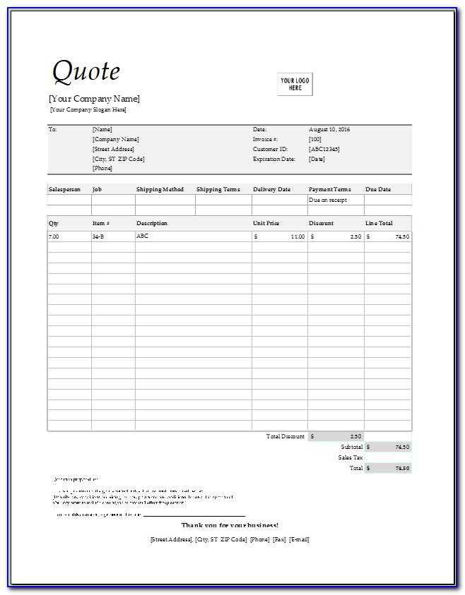 Sales Quotation Template Word