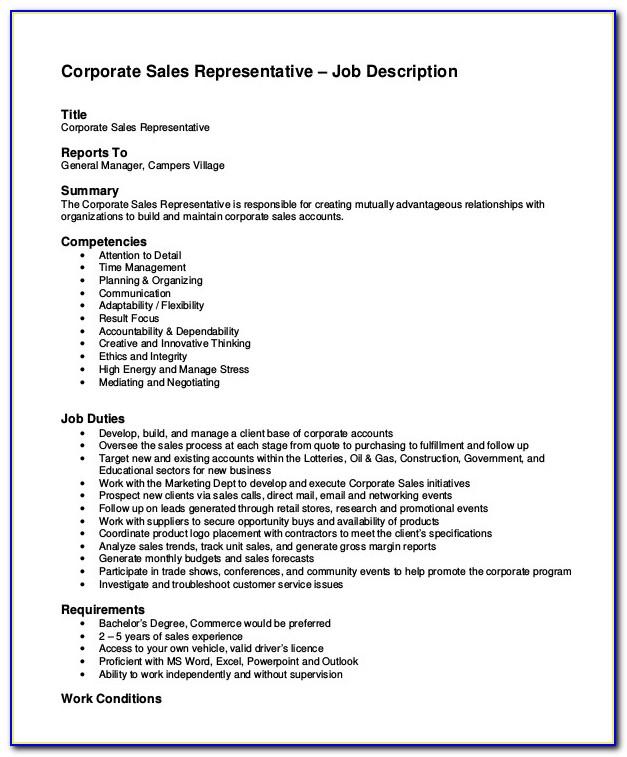Sales Rep Job Description Samples