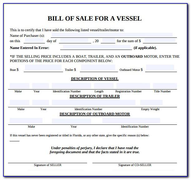 Sample Bill Of Sale For Boat And Motor