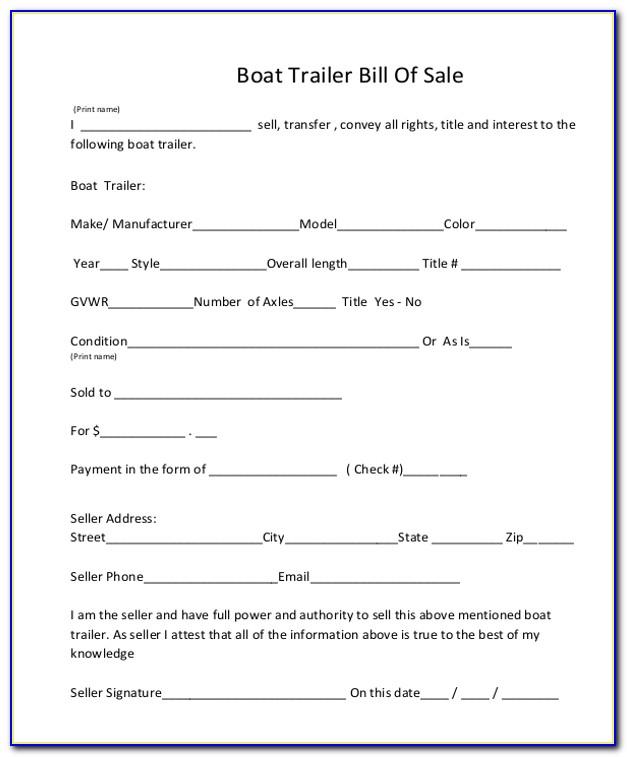 Sample Bill Of Sale For Boat And Trailer