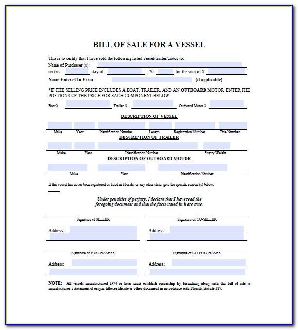 Sample Bill Of Sale For Boat Motor And Trailer