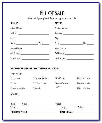 Sample Bill Of Sale For Outboard Motor
