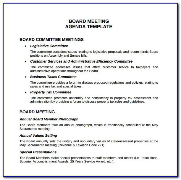 Sample Board Meeting Agenda Template