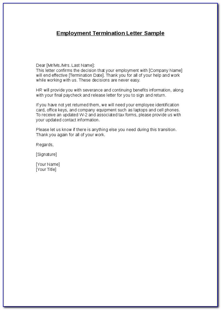 Sample Employee Contract Termination Letter