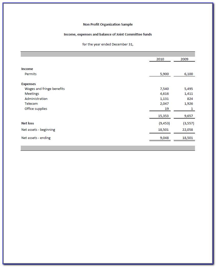Sample Financial Statements For Nonprofit Organizations Canada