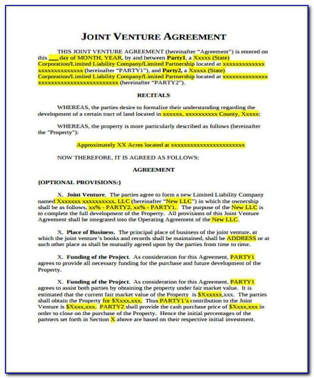 Sample Joint Venture Agreement For Property Development