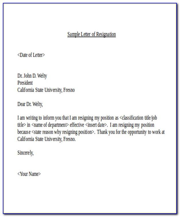 Sample Of Letter Of Resignation From A Company