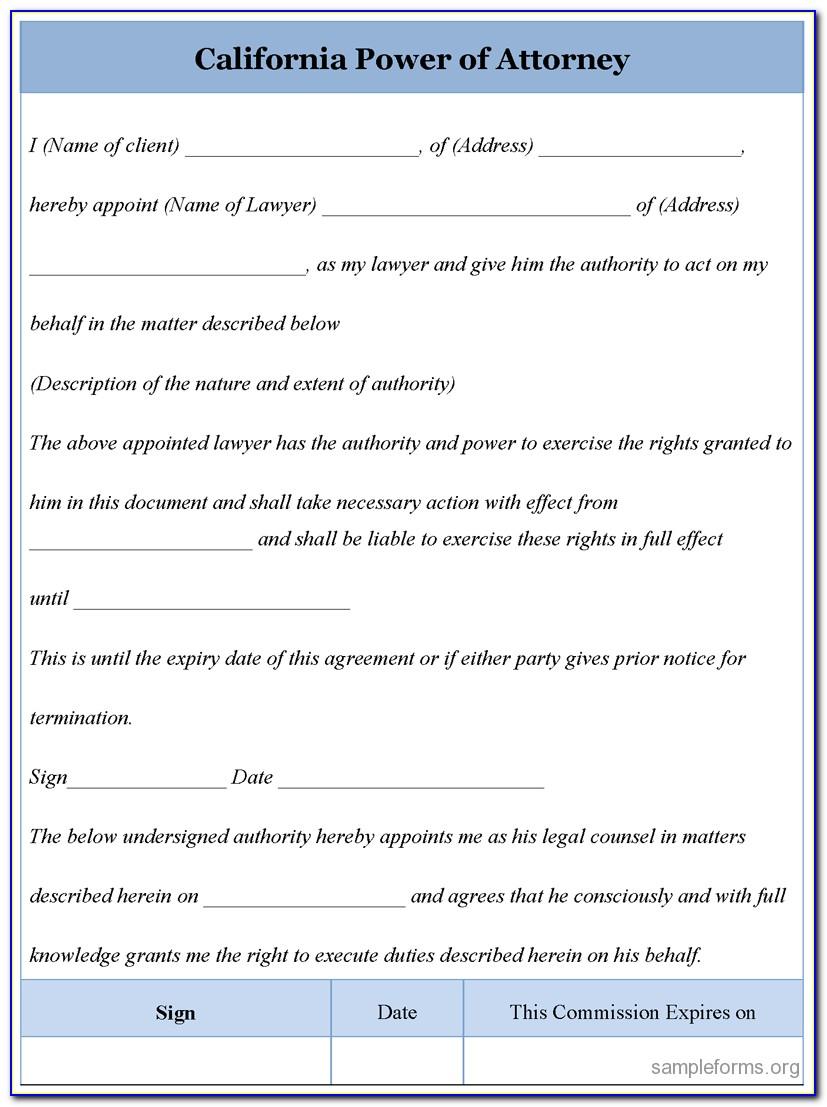 Sample Power Of Attorney Form California