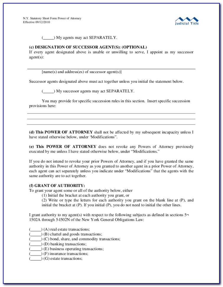 Sample Power Of Attorney Form Ny