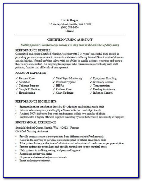 Sample Resume For Cna With Experience