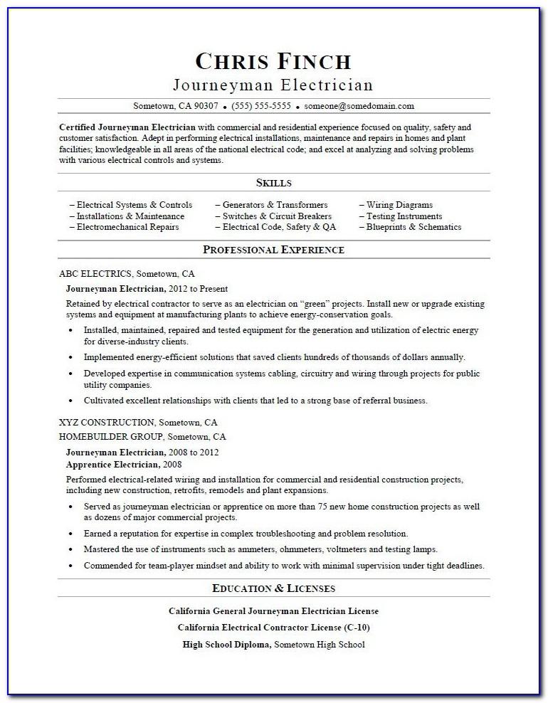 Sample Resume For Electrician In Maintenance