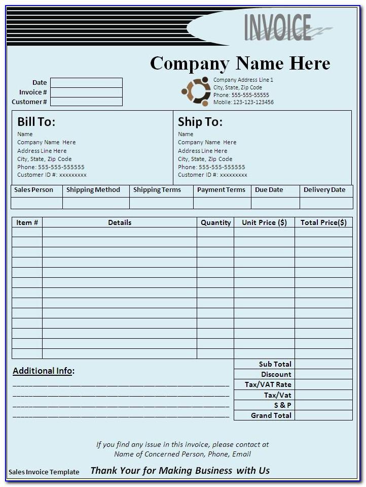 Sample Sales Invoice Excel Format