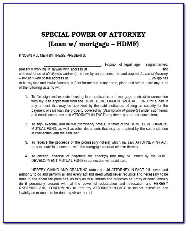 Sample Special Power Of Attorney Template