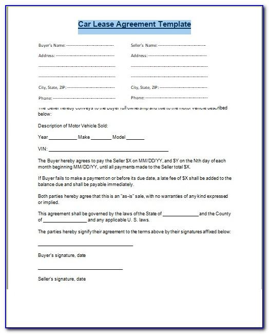 Simple Vehicle Lease Agreement Template Free