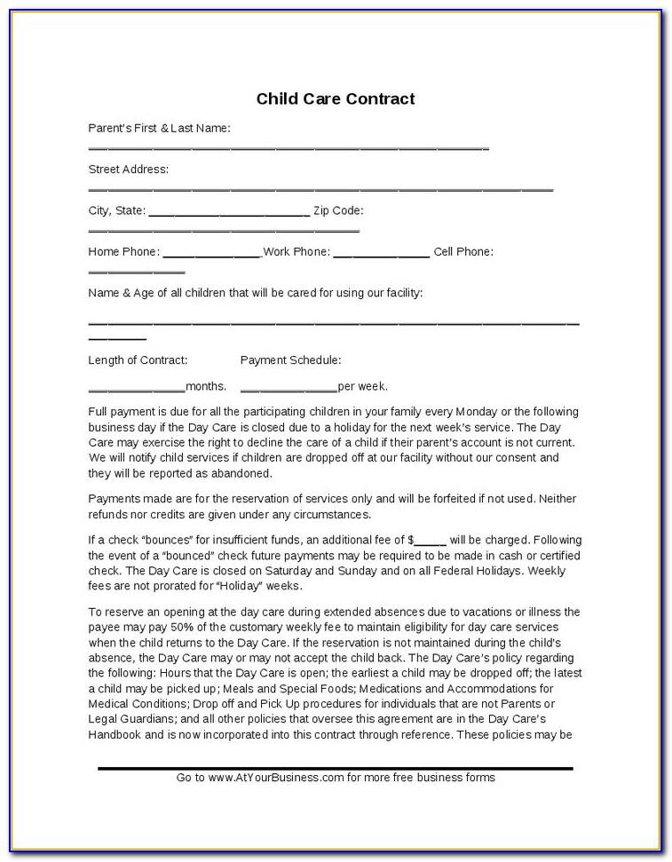 Template For Child Care Contract