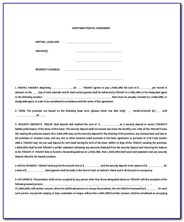 Apartment Rental Agreement Template Free