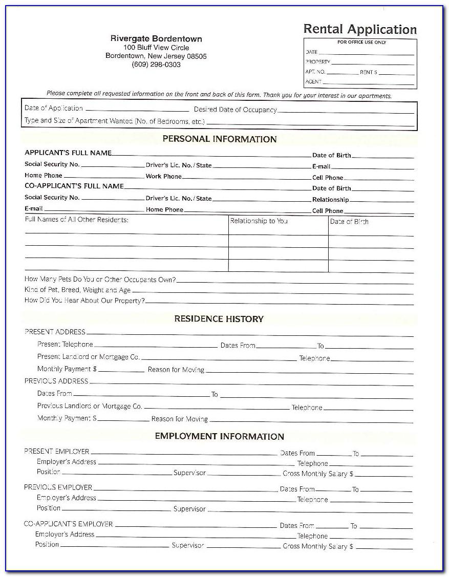 Apartment Rental Application Form California