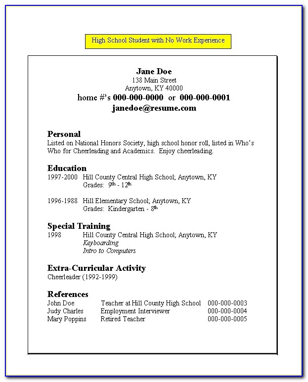 Blank Resume Template For Highschool Students