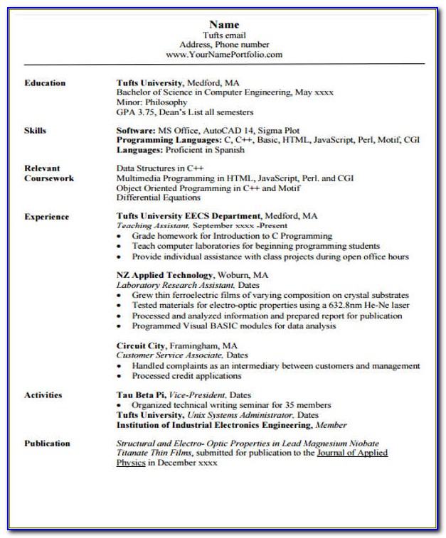 Cv Template For Engineering Student