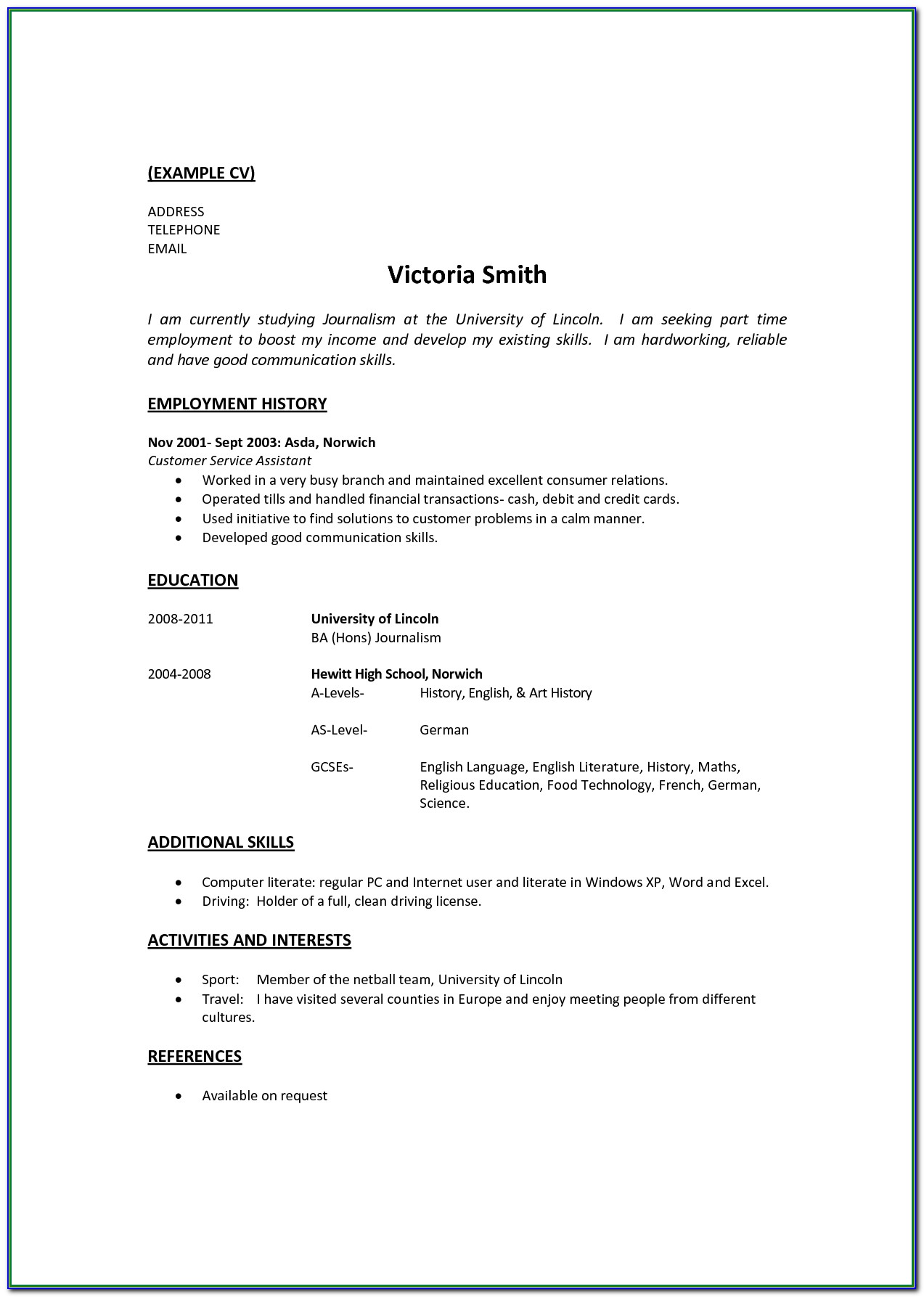 Cv Template For Machinist