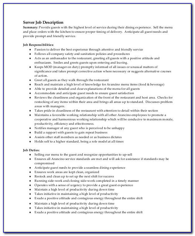 Example Resume For Server Position