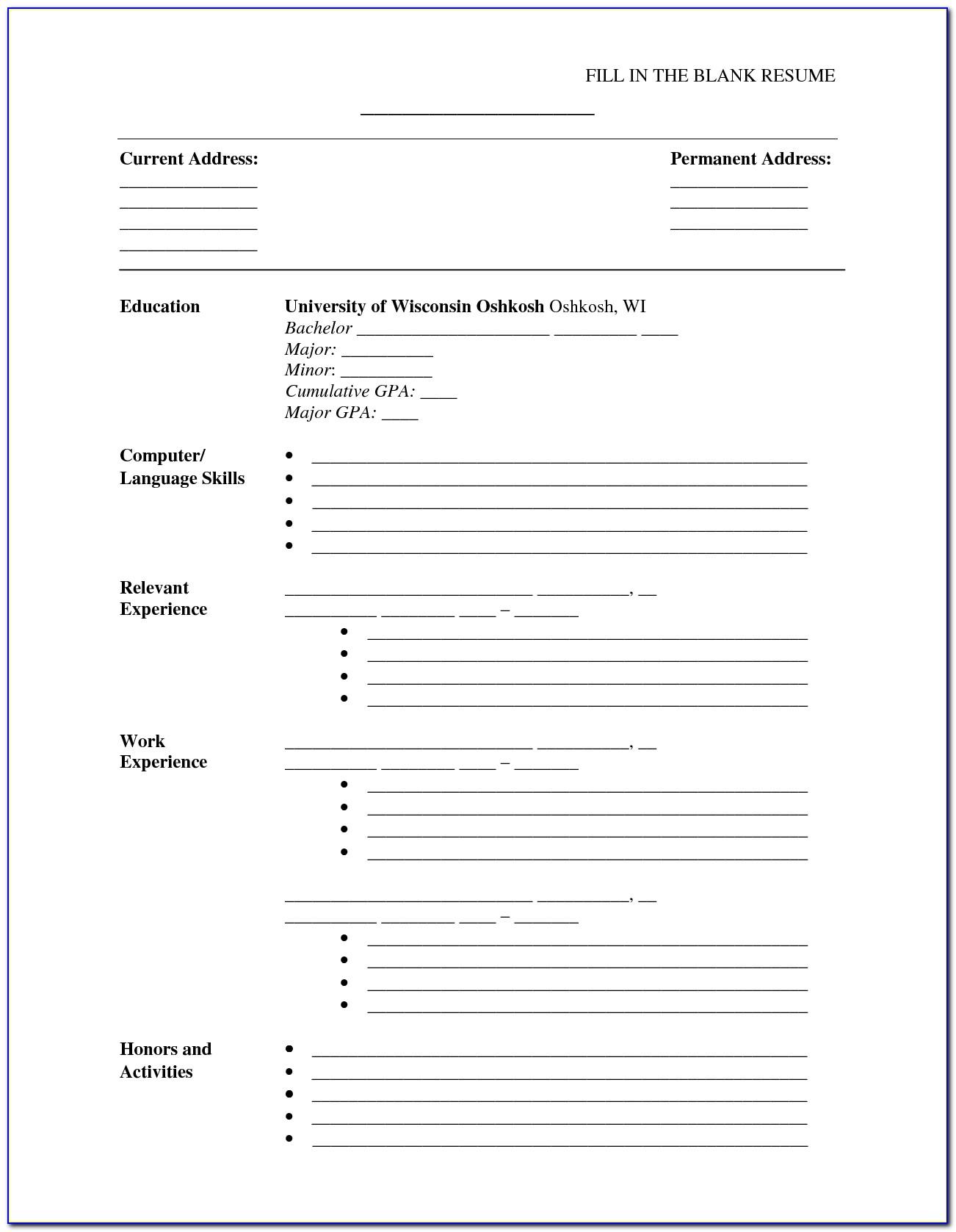 Fill In Resume Template Download