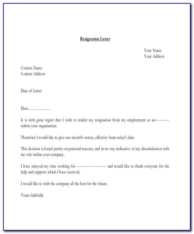 Format Resignation Letter Sample Personal Reasons