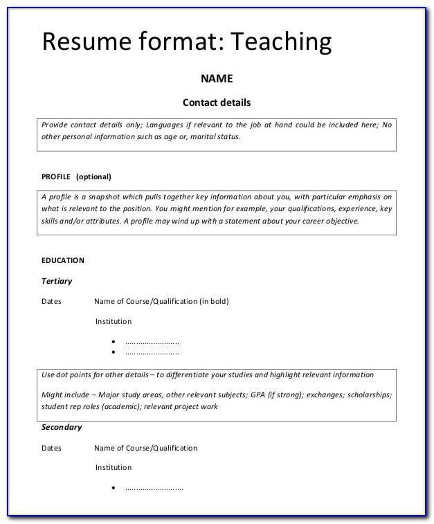 Free Download Resume Format For Fresher Teachers