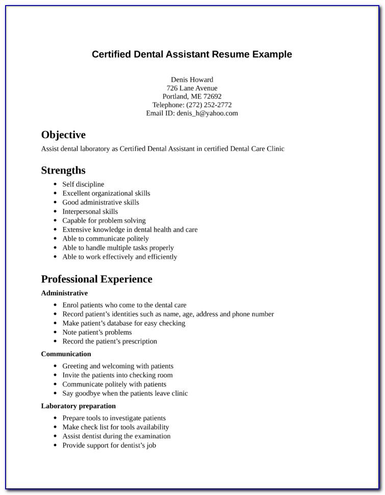 Free Resume Template For Dental Assistant