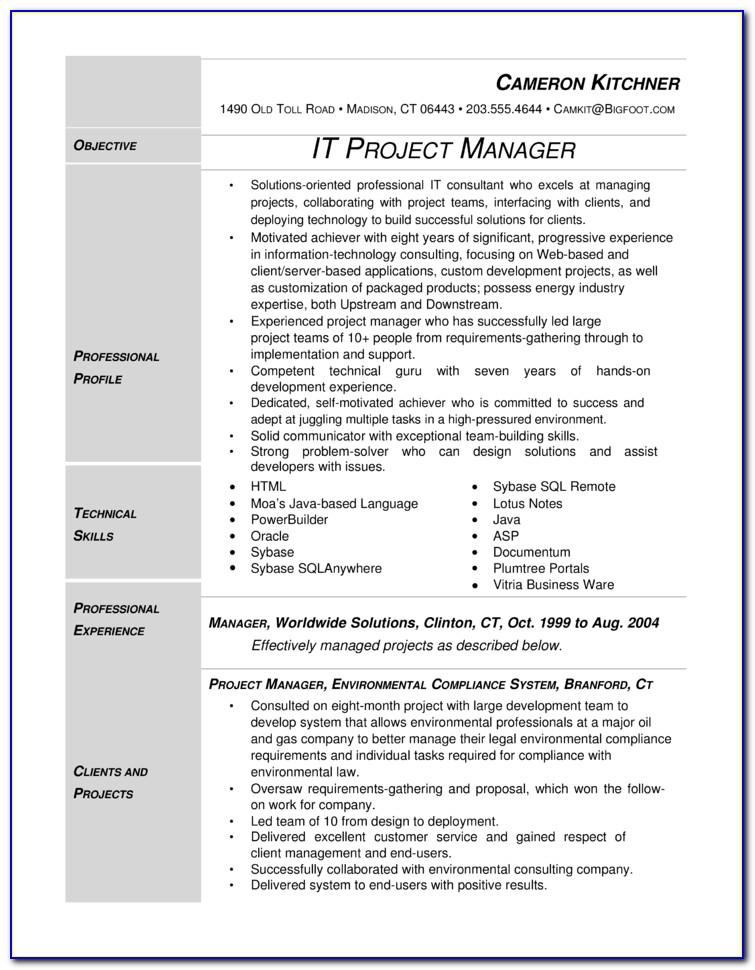 Free Resume Templates For Project Managers