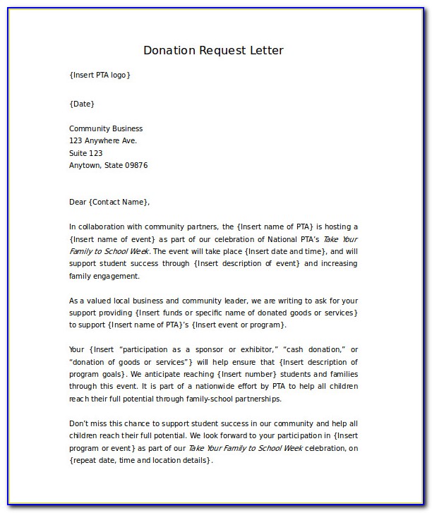Fundraising Request For Donation Letter Template