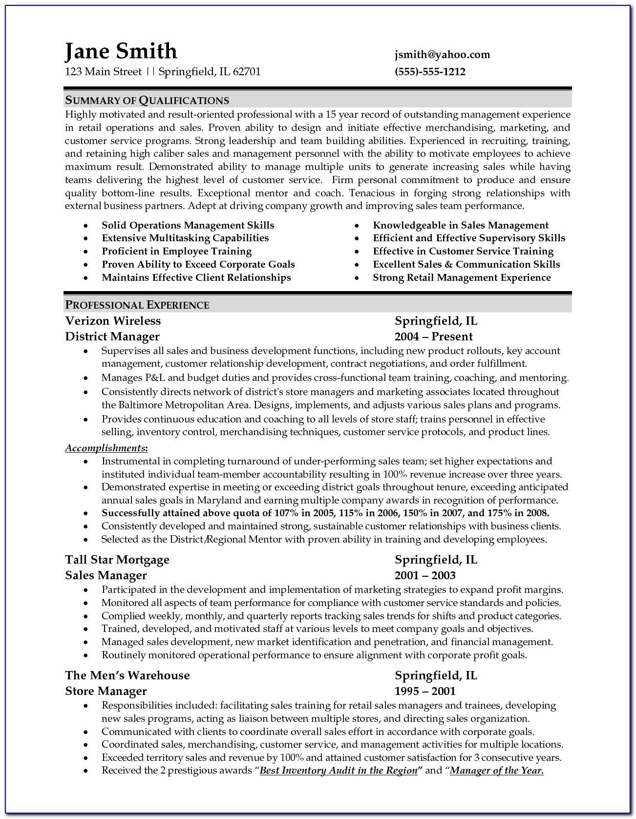 Good Resume Summary For Retail Sales