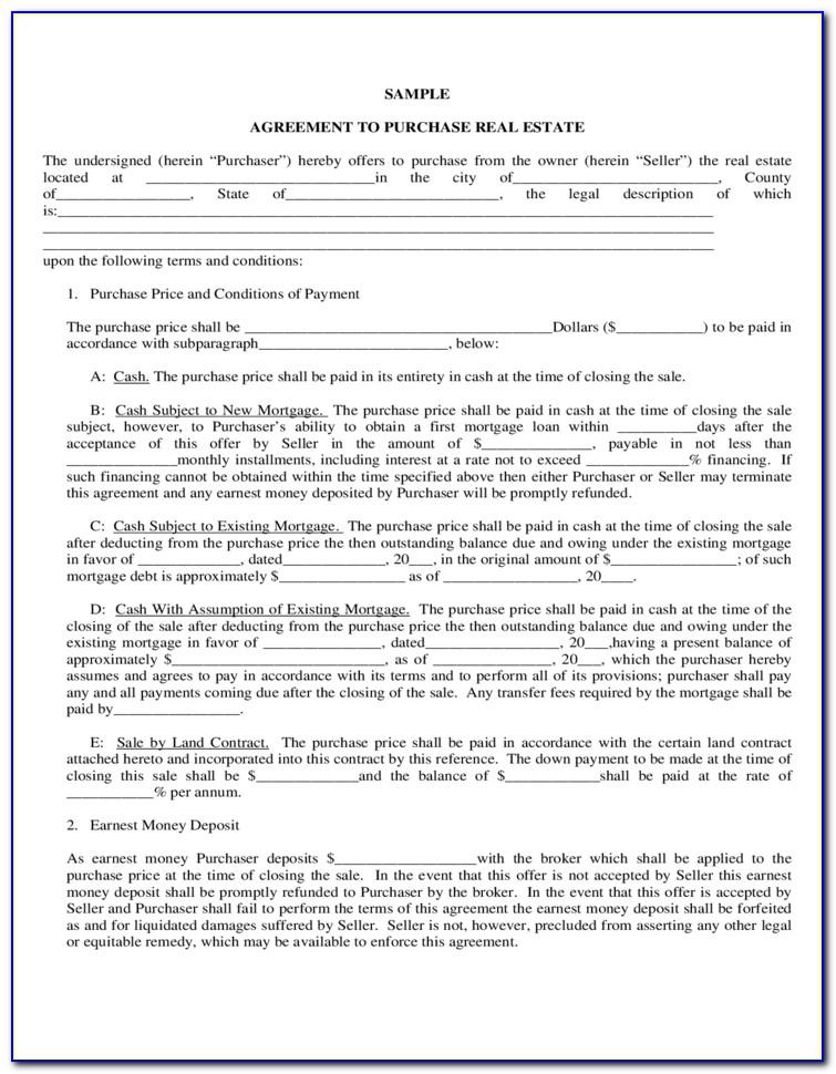 Real Estate Purchase Agreement Form Ohio