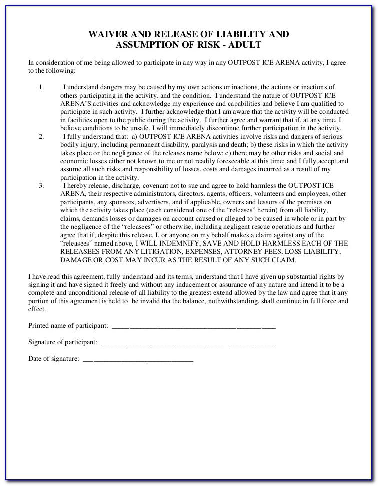 Release Of Accident Liability Form Template
