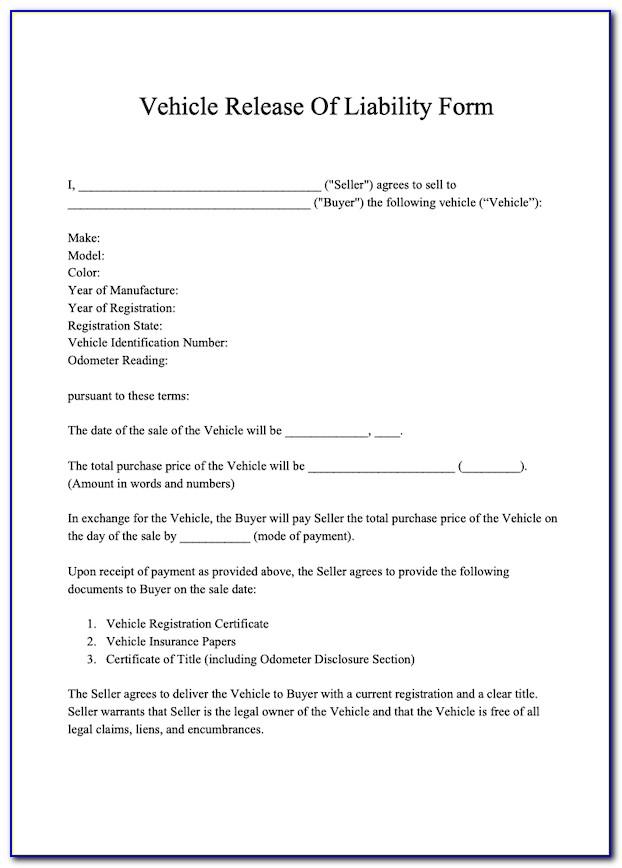 Release Of Liability Form Car Accident Template