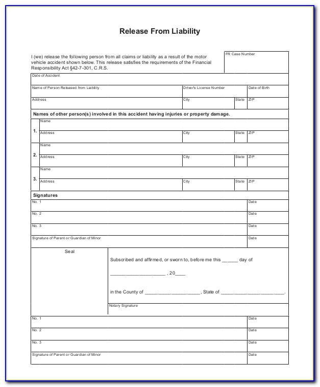 Release Of Liability Form Template Car Sale