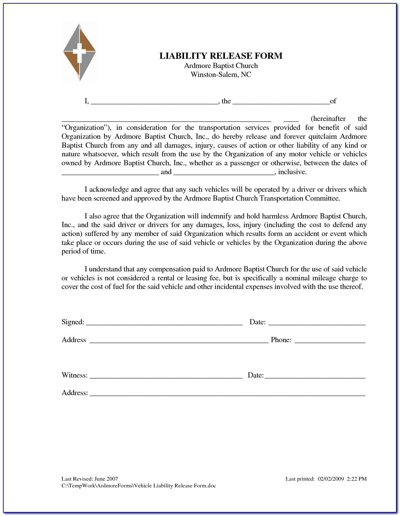Release Of Liability Form Template Pdf