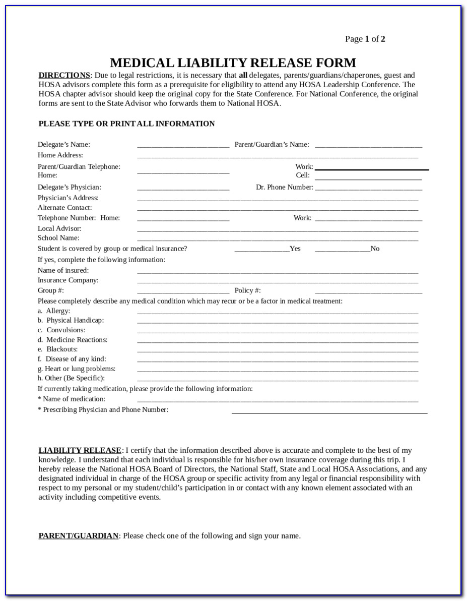 Release Of Liability Waiver Form Template