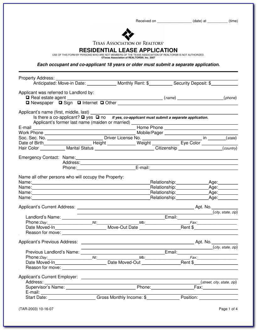 Rent Application Form Texas