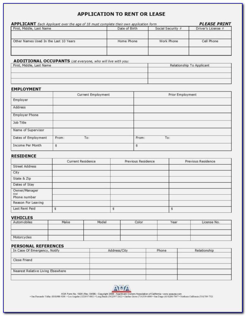 Rental Application Form California Template