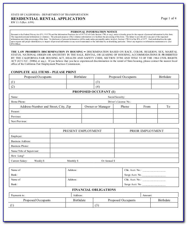 Rental Application Form California Word