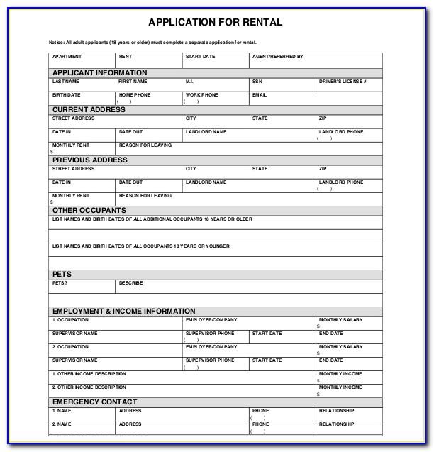 Rental Lease Application Form Free