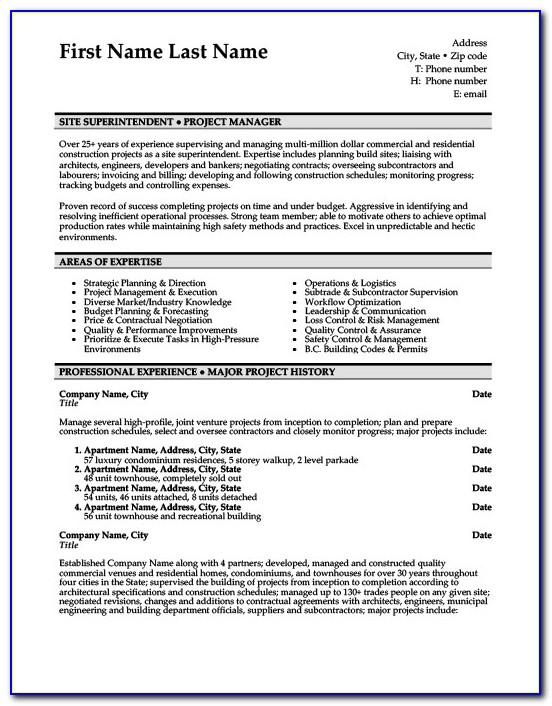 Residential Construction Superintendent Resume Examples