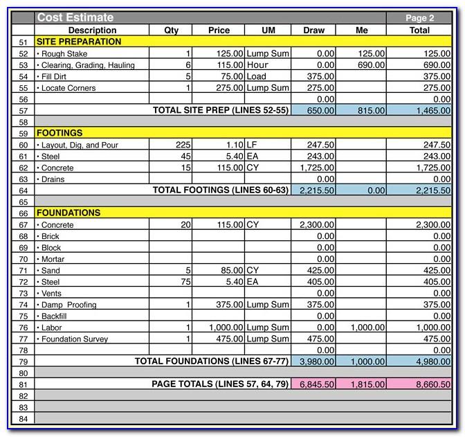 Residential Cost Estimate Template
