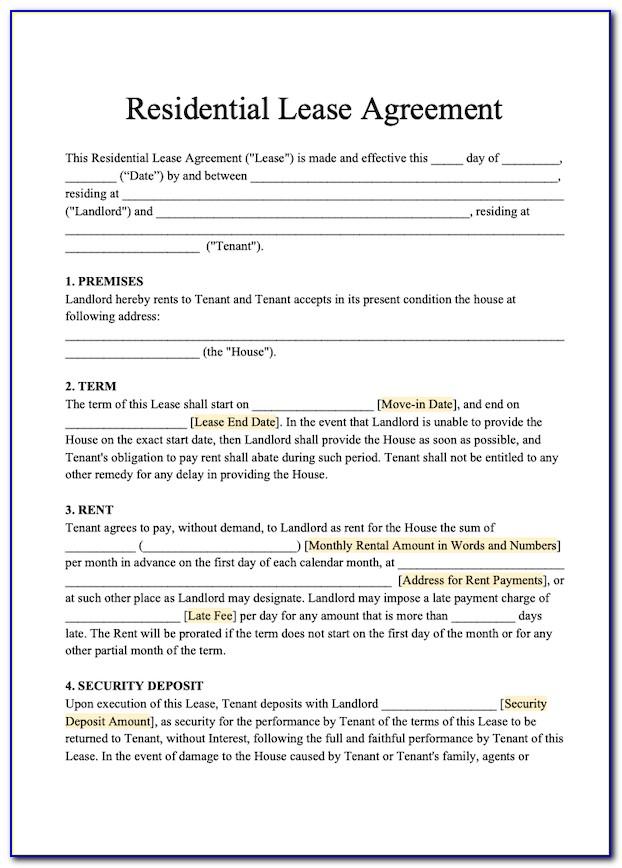 Residential Lease Agreement Template Free Word