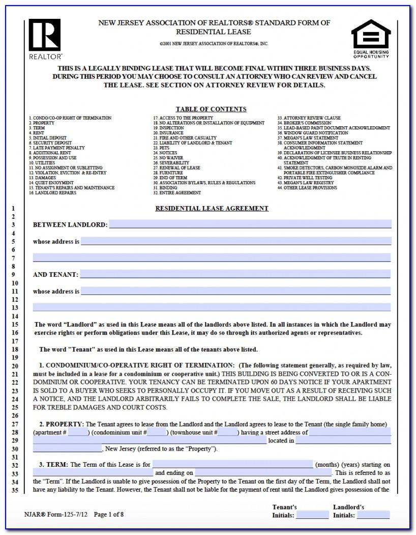 Residential Lease Rental Agreement Form Ohio
