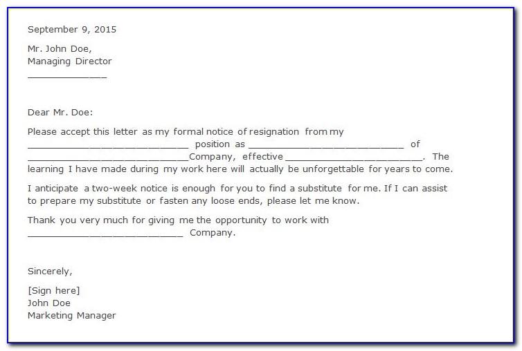 Resignation Letter Format Doc Due To Health Problem