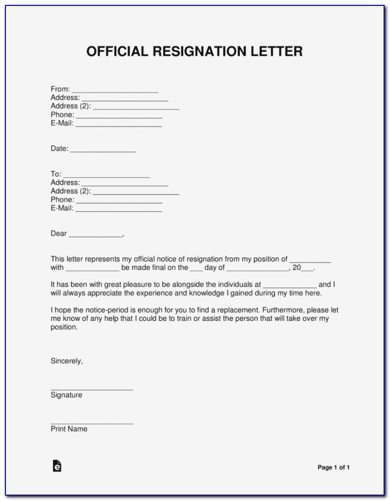 Resignation Letter Format With Notice Period Free Download