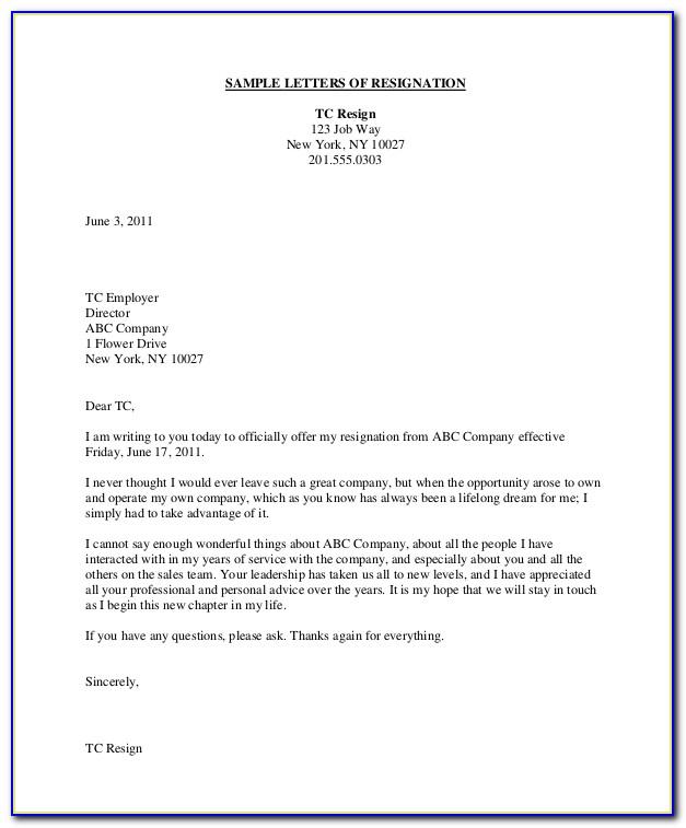 Resignation Letter Sample Docx
